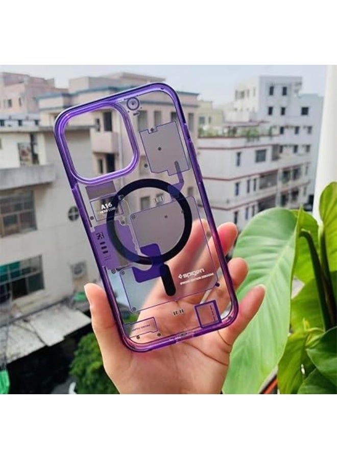 سبايجن حافظة شفافة غير لامعة Ultra Hybrid (MagFit) مصممة خصيصًا لهاتف iPhone 14 Pro max [تقنية مقاومة الاصفرار] حافظة (أرجوانية، iPhone 14 pro max) - Image 3